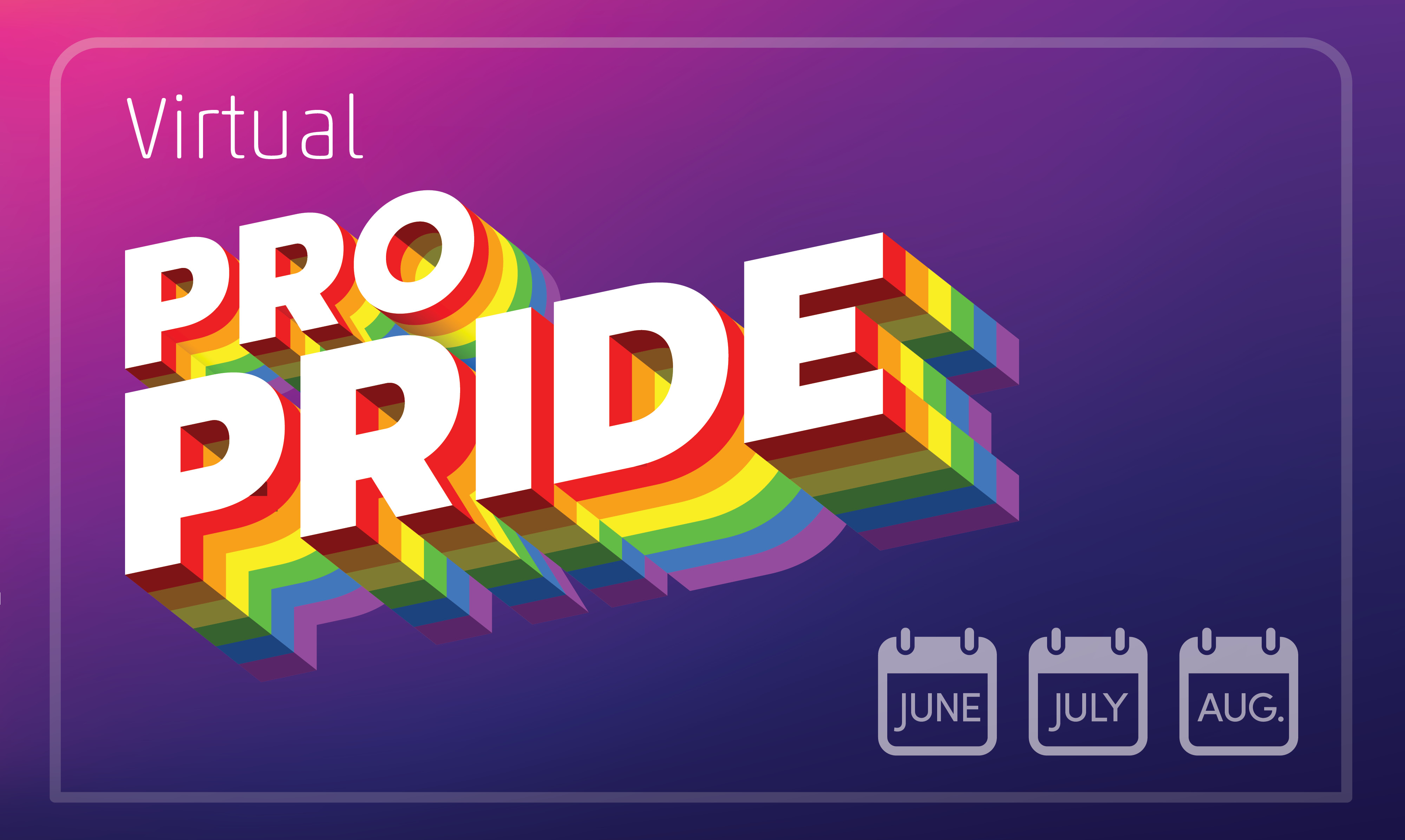 Virtual ProPride logo with icons related to June, July and August