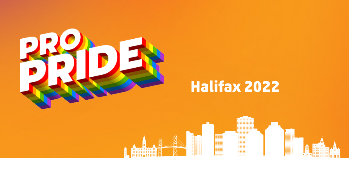 Halifax Pro Pride visual asset. There is a Pro Pride logo on the left, the word Toronto on the top of the city's skyline.