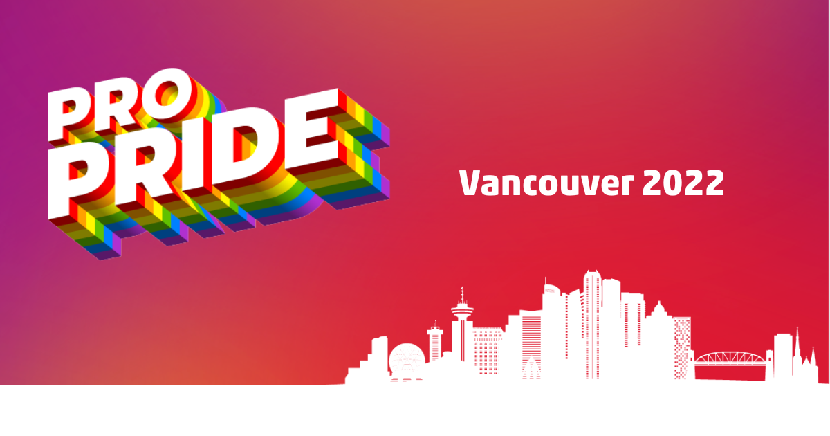 Vancouver Pro Pride visual asset. There is a Pro Pride logo on the left, the word Toronto on the top of the city's skyline.