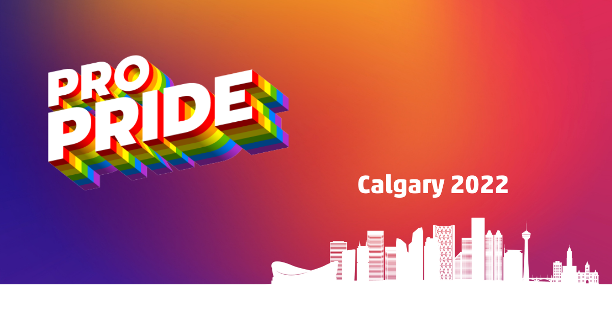 Calgary Pro Pride visual asset. There is a Pro Pride logo on the left, the word Calgary on the top of the city's skyline.