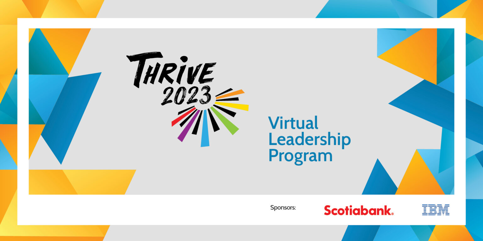 THRIVE banner with the text Virtual Leadership Programa and Scotiabank logo