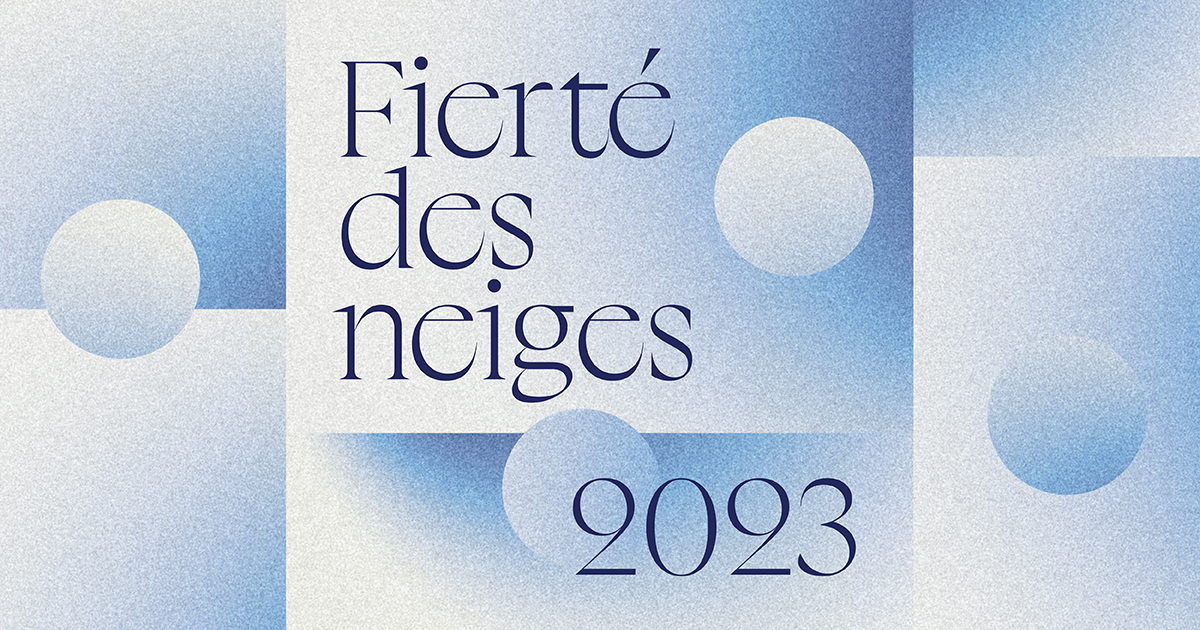 Banner with the text Fierté des neiges 2023 and some geometric shapes