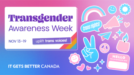 Banner about the Trans Awareness Week created by It Gets Better Canada.